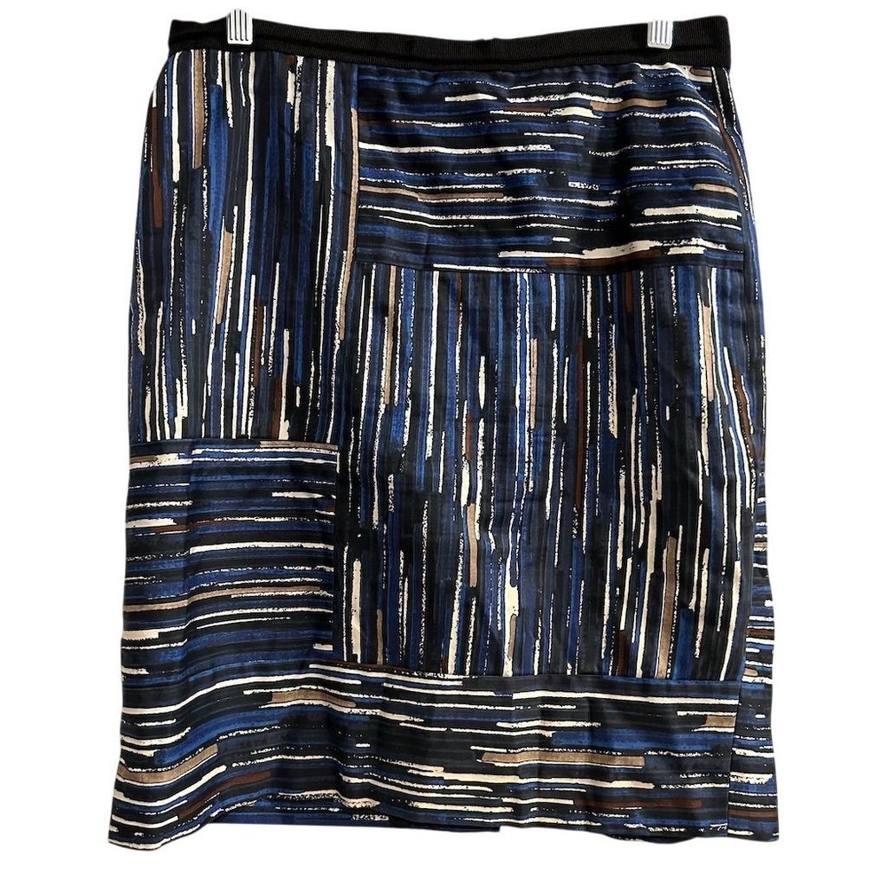 Ann Taylor Women's Size 8 Multicolor Blue Geometric Pencil Skirt Knee Length